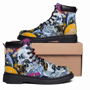 Men Joker Skull Calligraphy Jester Mid Top Boots