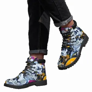 Men Joker Skull Calligraphy Jester Mid Top Boots