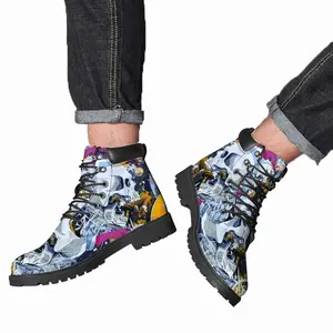 Men Joker Skull Calligraphy Jester Mid Top Boots