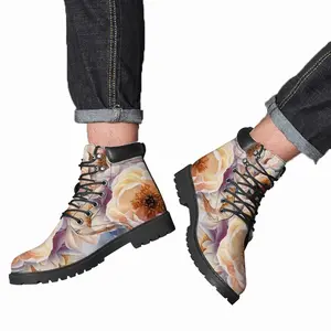 Men Beauty Of Peonies Mid Top Boots