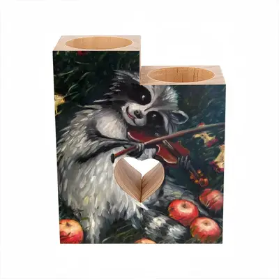 Raccoon Celebrating Apples Harvest Ii Candle Holder