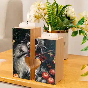 Raccoon Celebrating Apples Harvest Ii Candle Holder