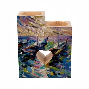 Sailboats At The Sunset Candle Holder