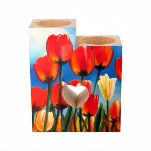 Wild Tulips On Spring Sky Candle Holder