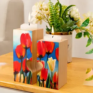 Wild Tulips On Spring Sky Candle Holder