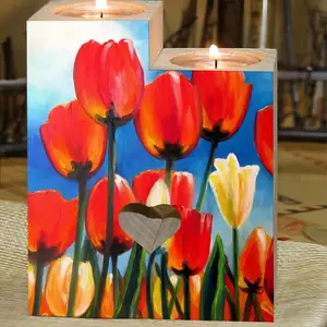 Wild Tulips On Spring Sky Candle Holder