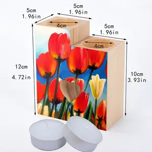 Wild Tulips On Spring Sky Candle Holder