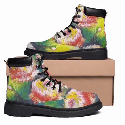 Men Beautiful Flowers Mid Top Boots