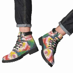 Men Beautiful Flowers Mid Top Boots