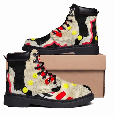 Men Black Yellow Red Abstract Mid Top Boots