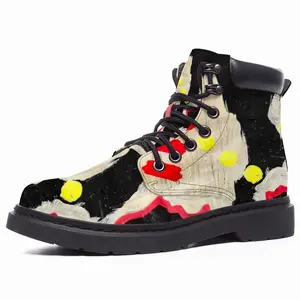 Men Black Yellow Red Abstract Mid Top Boots