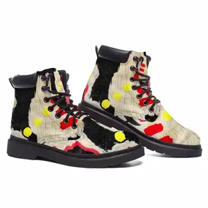 Men Black Yellow Red Abstract Mid Top Boots