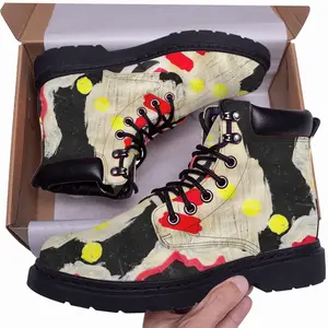 Men Black Yellow Red Abstract Mid Top Boots