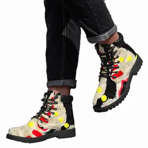 Men Black Yellow Red Abstract Mid Top Boots