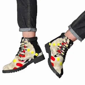 Men Black Yellow Red Abstract Mid Top Boots