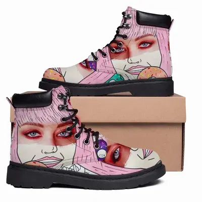 Men Barbie - Girl Women Fashion Pink Donate Flowers Collage Mid Top Boots