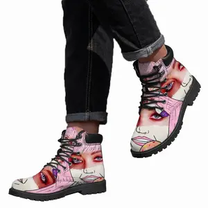 Men Barbie - Girl Women Fashion Pink Donate Flowers Collage Mid Top Boots