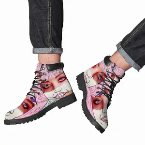 Men Barbie - Girl Women Fashion Pink Donate Flowers Collage Mid Top Boots