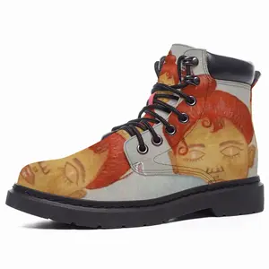 Men Coffee Time - Watercolor Orange Girl People Blue Drinks Nonalcoholic Mid Top Boots