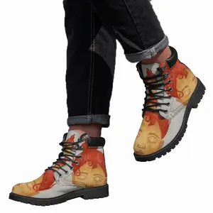 Men Coffee Time - Watercolor Orange Girl People Blue Drinks Nonalcoholic Mid Top Boots