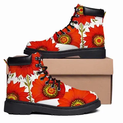 Men Three Red Flowers Mid Top Boots