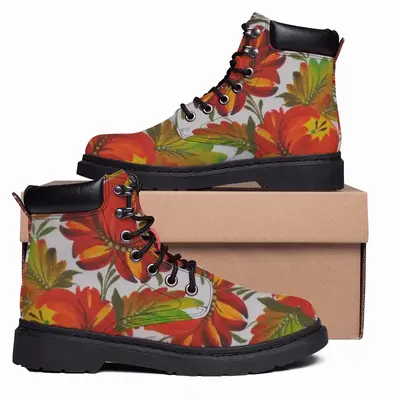 Men Orange Flower Mid Top Boots