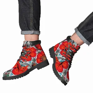 Men Poppy Flowers Mid Top Boots