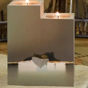 Lagoon With 2 Boats And Trees In Taupe And Green Light Candle Holder