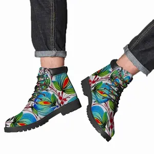 Men Blue Sky Flower Mid Top Boots