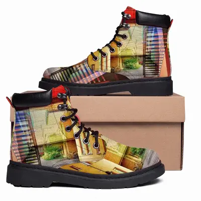 Men Red & Yellow Mid Top Boots