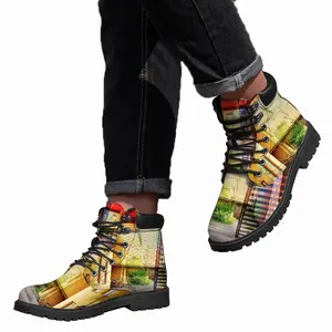 Men Red & Yellow Mid Top Boots