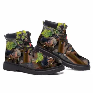 Men Sunny Ceramic Tableware And Leaves Still Life Mid Top Boots