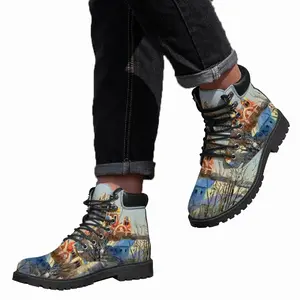 Men Winter Town With A Church Mid Top Boots