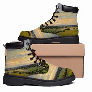 Men Plain River Landscape Mid Top Boots