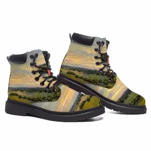 Men Plain River Landscape Mid Top Boots