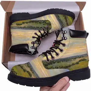 Men Plain River Landscape Mid Top Boots