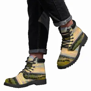 Men Plain River Landscape Mid Top Boots