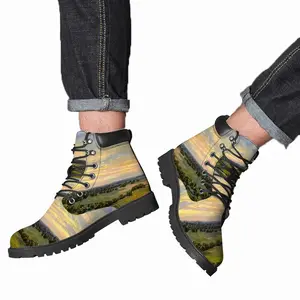 Men Plain River Landscape Mid Top Boots