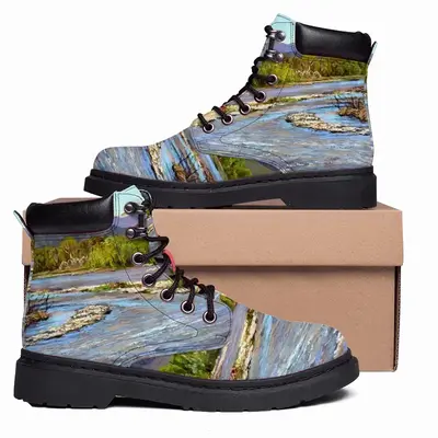 Men Oil Landscape Mountain River In The Morning Mid Top Boots