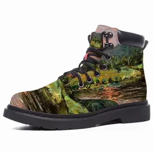 Men Sunset Pond With Sun Reflection Mid Top Boots