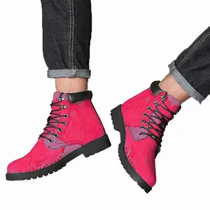 Men Flashy Pink Heart Mid Top Boots