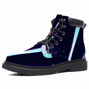 Men His Zipper Is Open Bright Blue Mid Top Boots