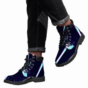 Men His Zipper Is Open Bright Blue Mid Top Boots