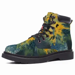 Men Blue And Yellow Bouquet Of Flowers Mid Top Boots