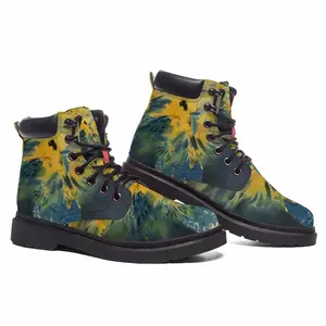 Men Blue And Yellow Bouquet Of Flowers Mid Top Boots