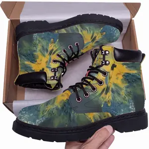 Men Blue And Yellow Bouquet Of Flowers Mid Top Boots