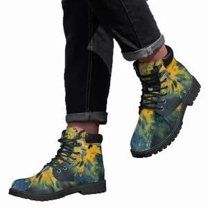 Men Blue And Yellow Bouquet Of Flowers Mid Top Boots