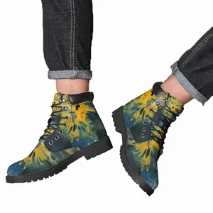 Men Blue And Yellow Bouquet Of Flowers Mid Top Boots