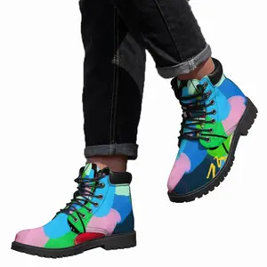 Men Cerulean Skies And Coral Heart Mid Top Boots