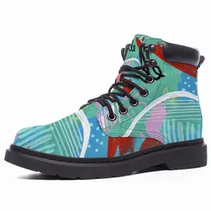 Men Red And Teal Abstract Mid Top Boots